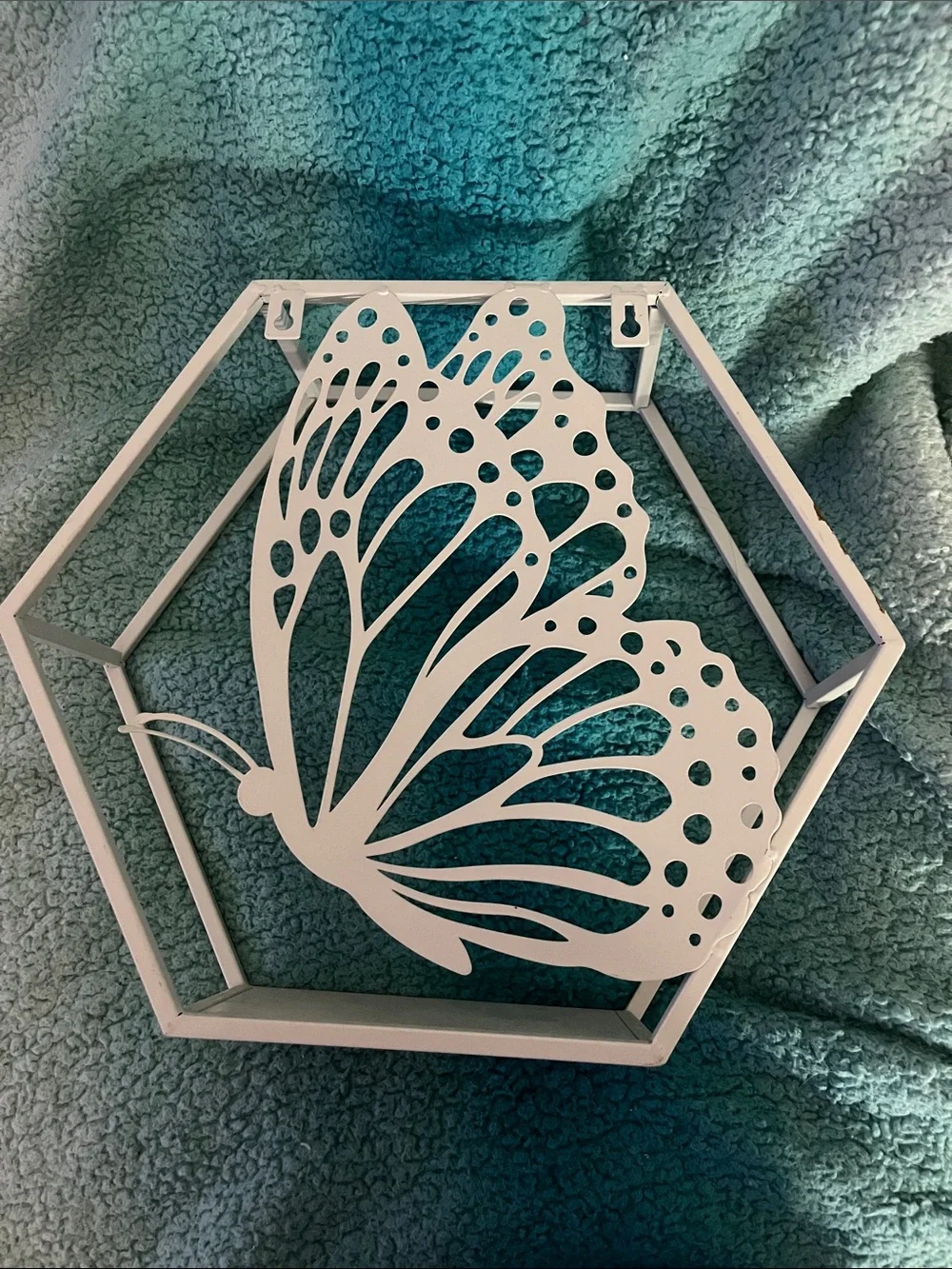 White Butterfly Hexagon Metal Wall Decor